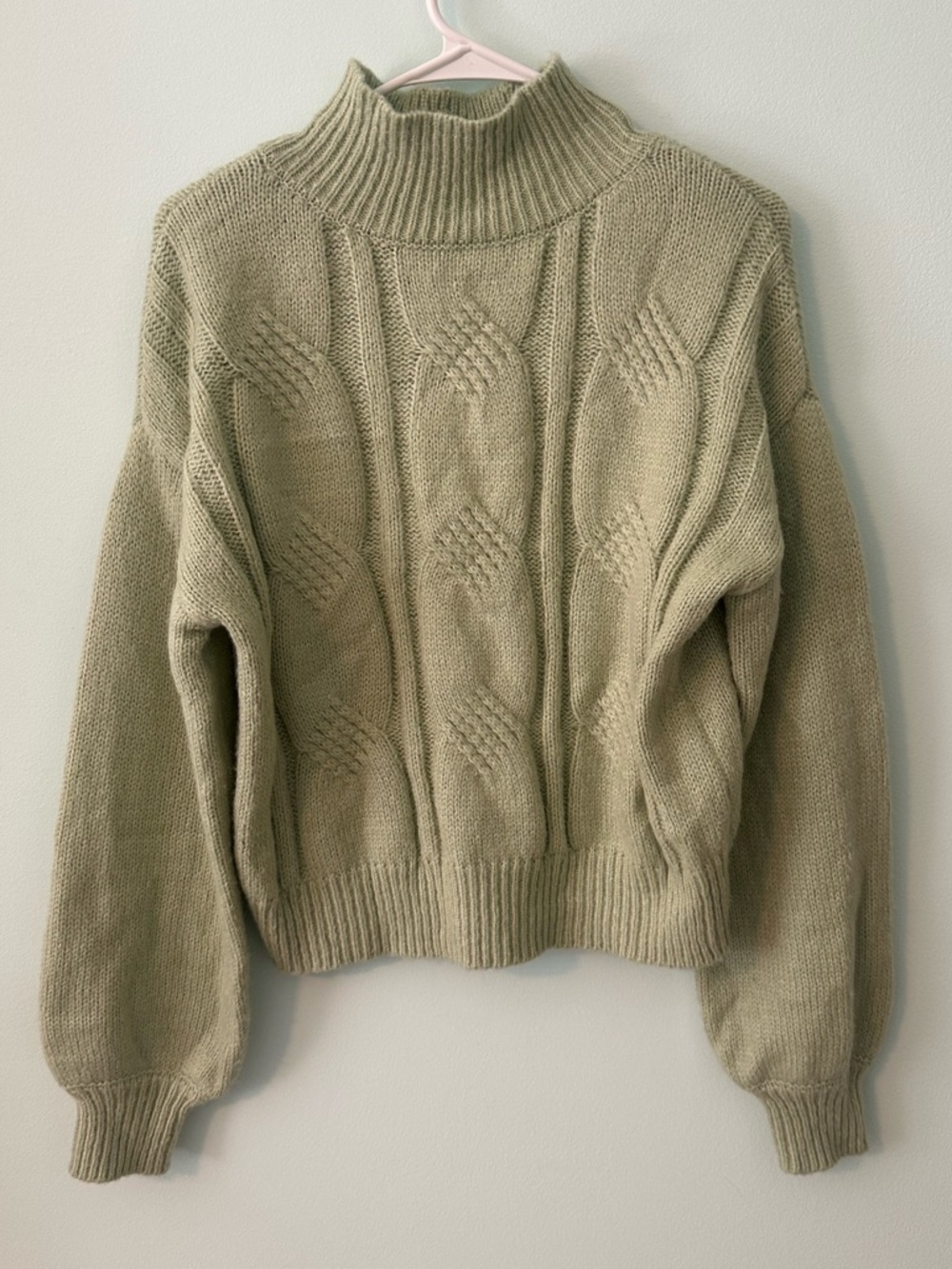 SO Sage Green Cable Knit Turtleneck Sweater